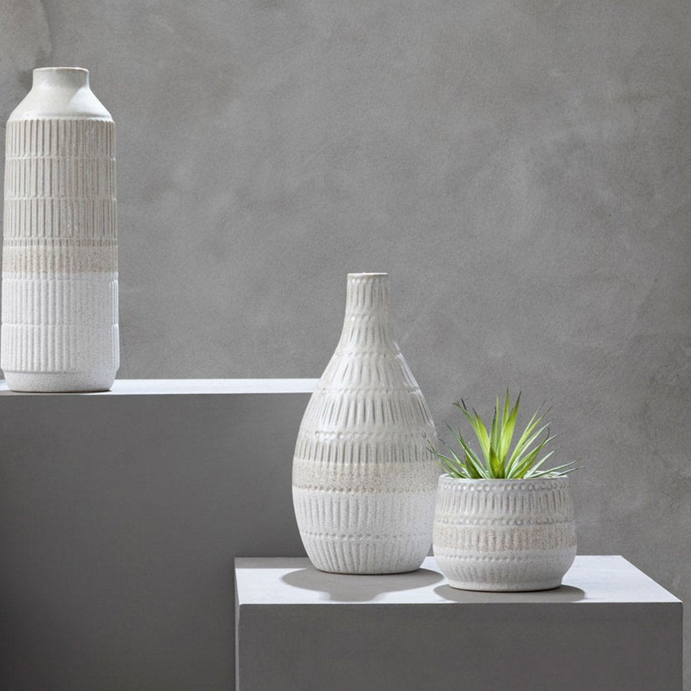 Stefi Medium Bottle Stoneware Vase - White Secondary image