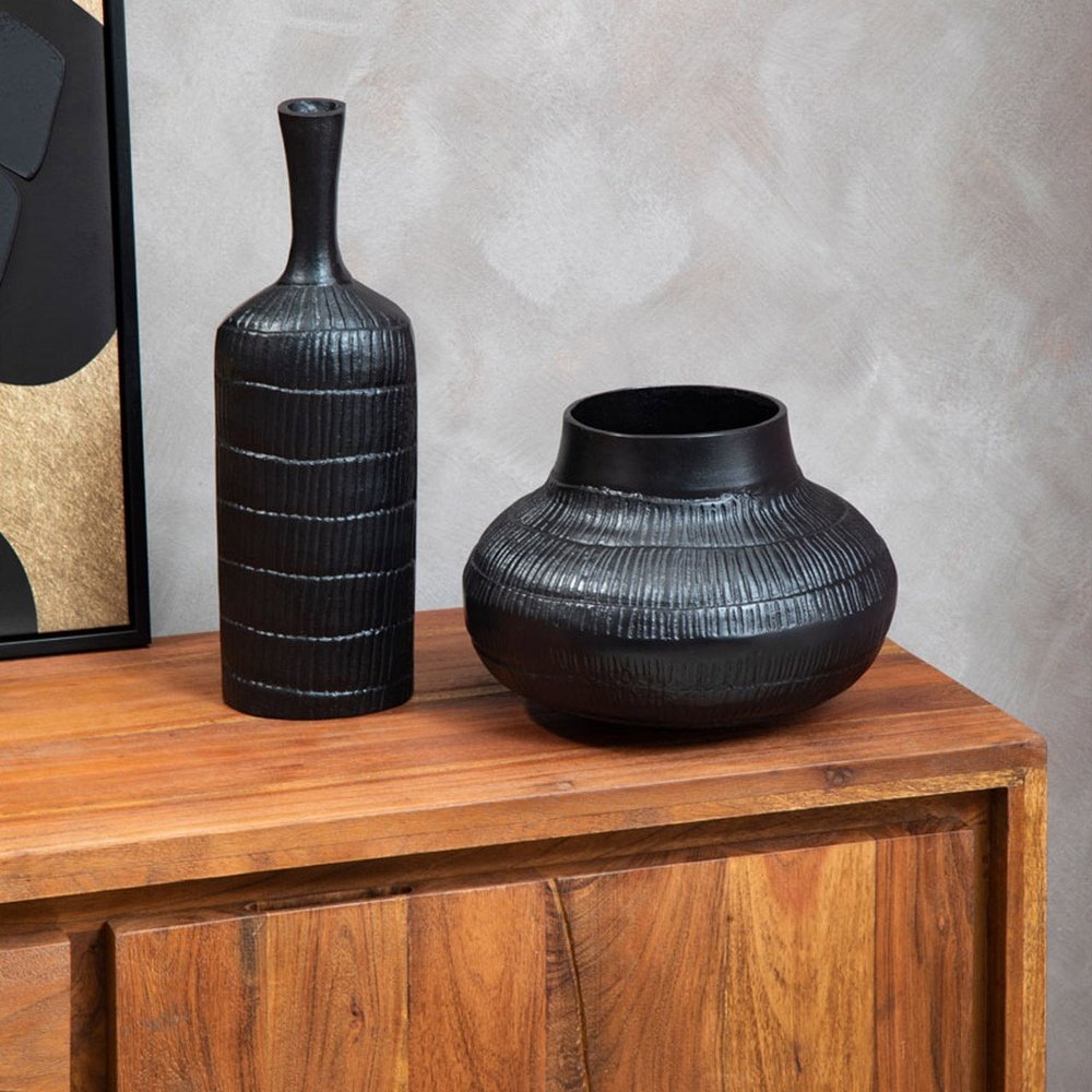 Decima Large Rough Bottle Vase - Black Secondary image