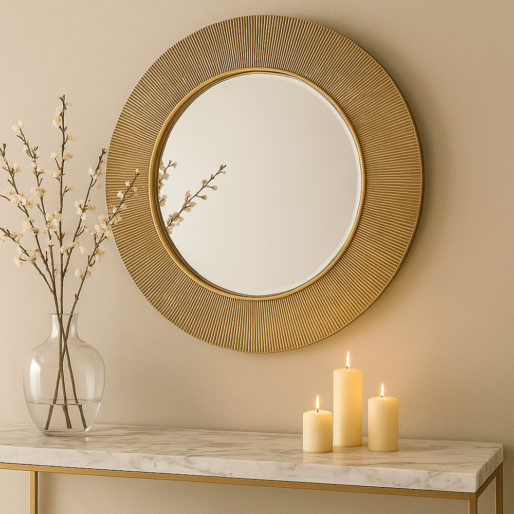 Alora Round Ribbed Bevelled Mirror 90x90cm - Gold